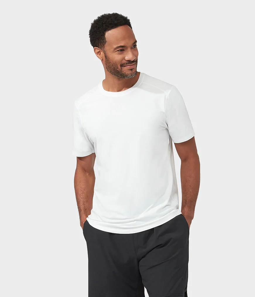 White Men's Manduka TECH T Shirts | 3531643